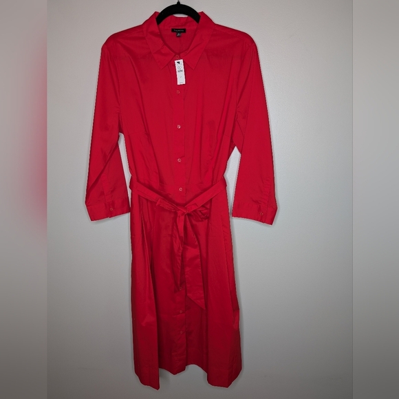 Talbots Belted Shirt Dress Red sz 12 NWT - Picture 3 of 11